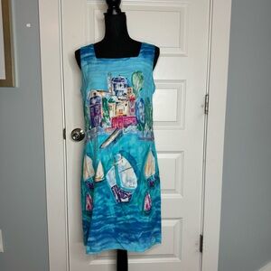 Vintage RJ Collection Chelsea Rousso Dress Art to Wear Rayon Back Zip USA